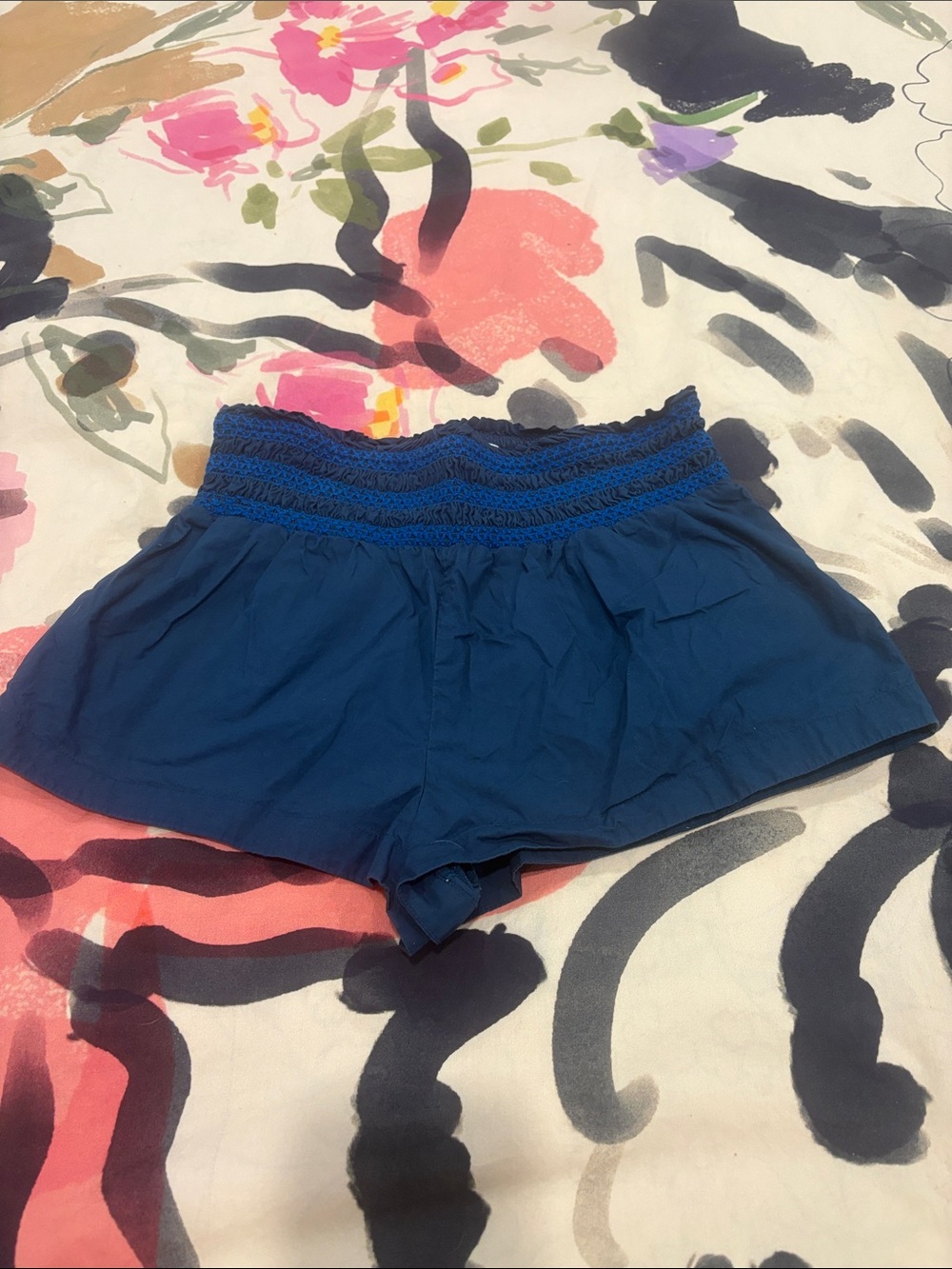 Women's Blue Smocked-Waist Sleep Shorts